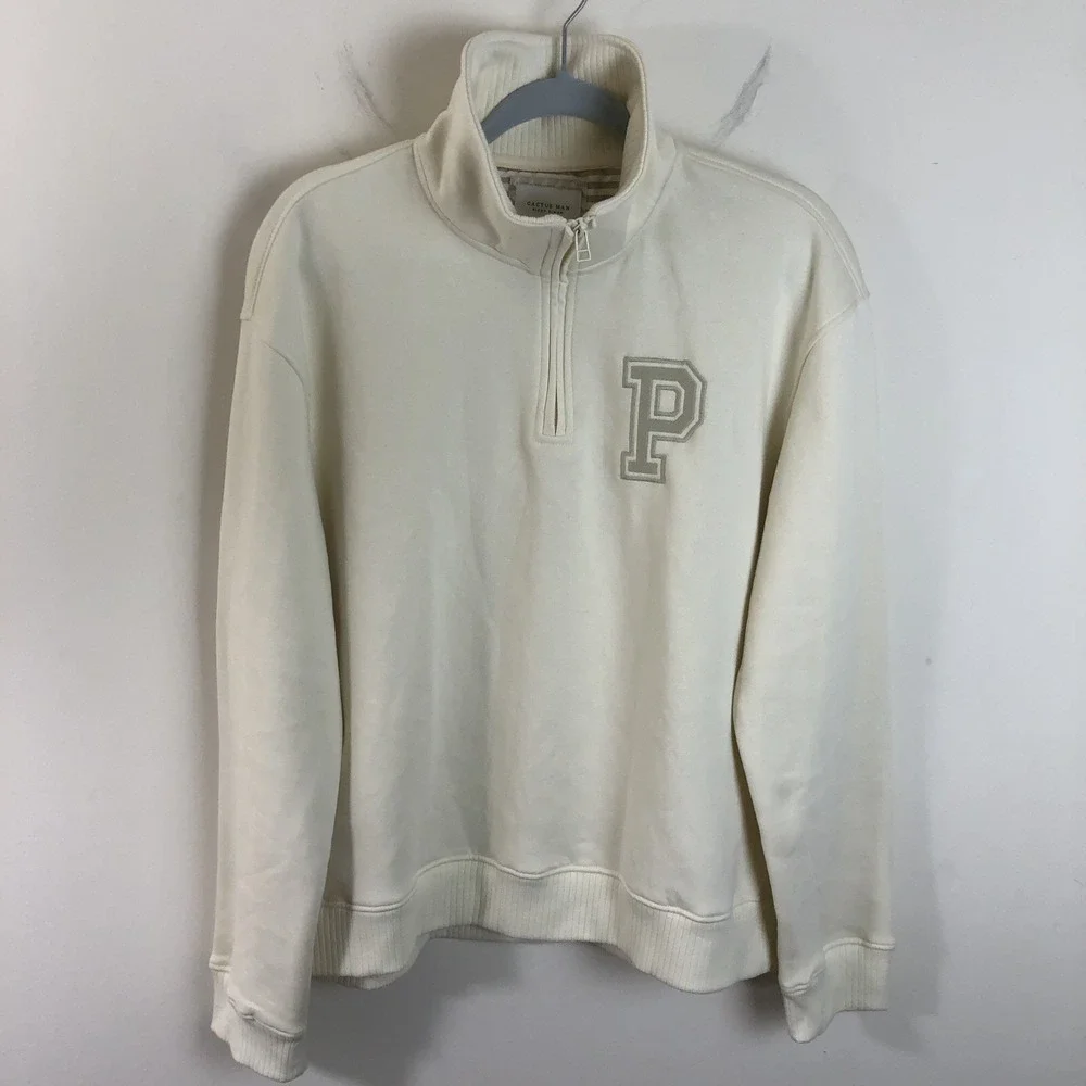 Cactus Man by Ricky Singh 1/4 Zip Sweater Pullover Men's Sz Large Beige